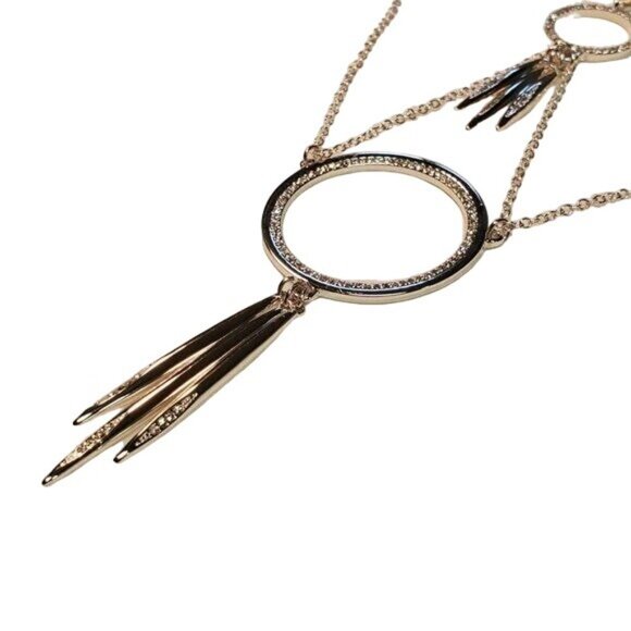 BCBGeneration Layered Circle Silver Necklace w/ rhinestones, Lobster claw clasp - Picture 3 of 9